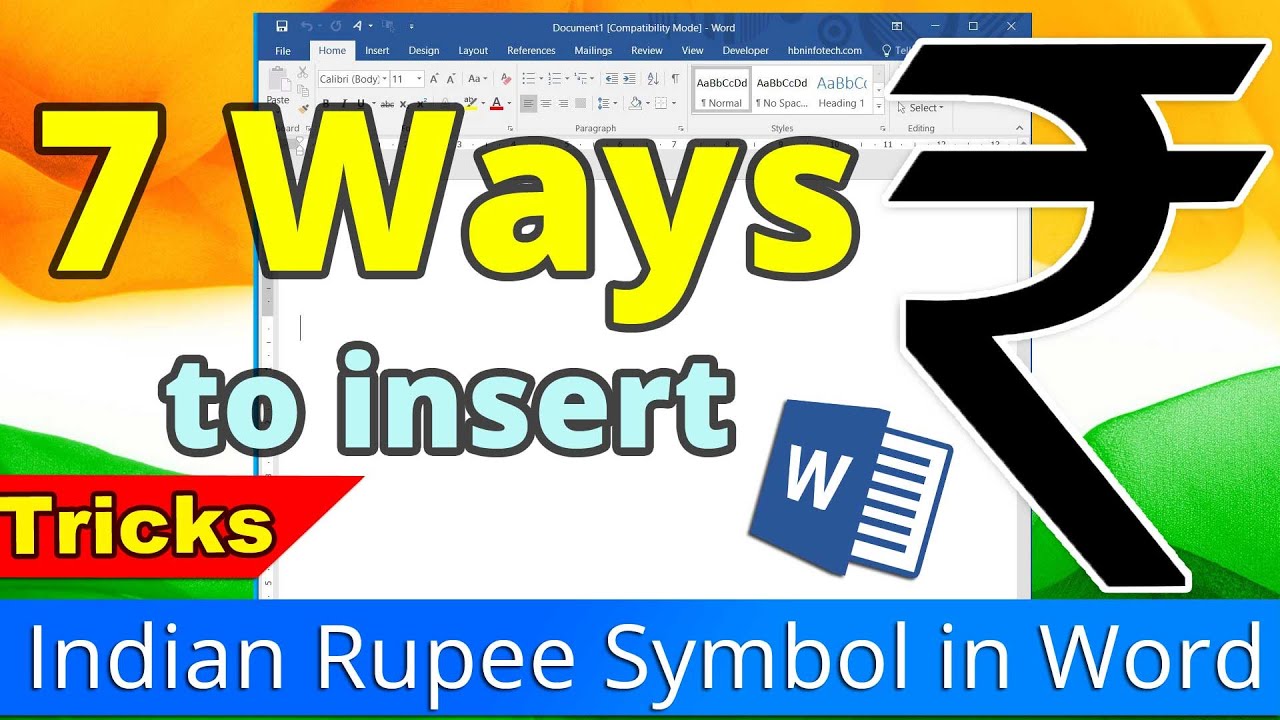 7 Ways to insert Indian Rupee Symbol in Word - Microsoft Word Tutorial