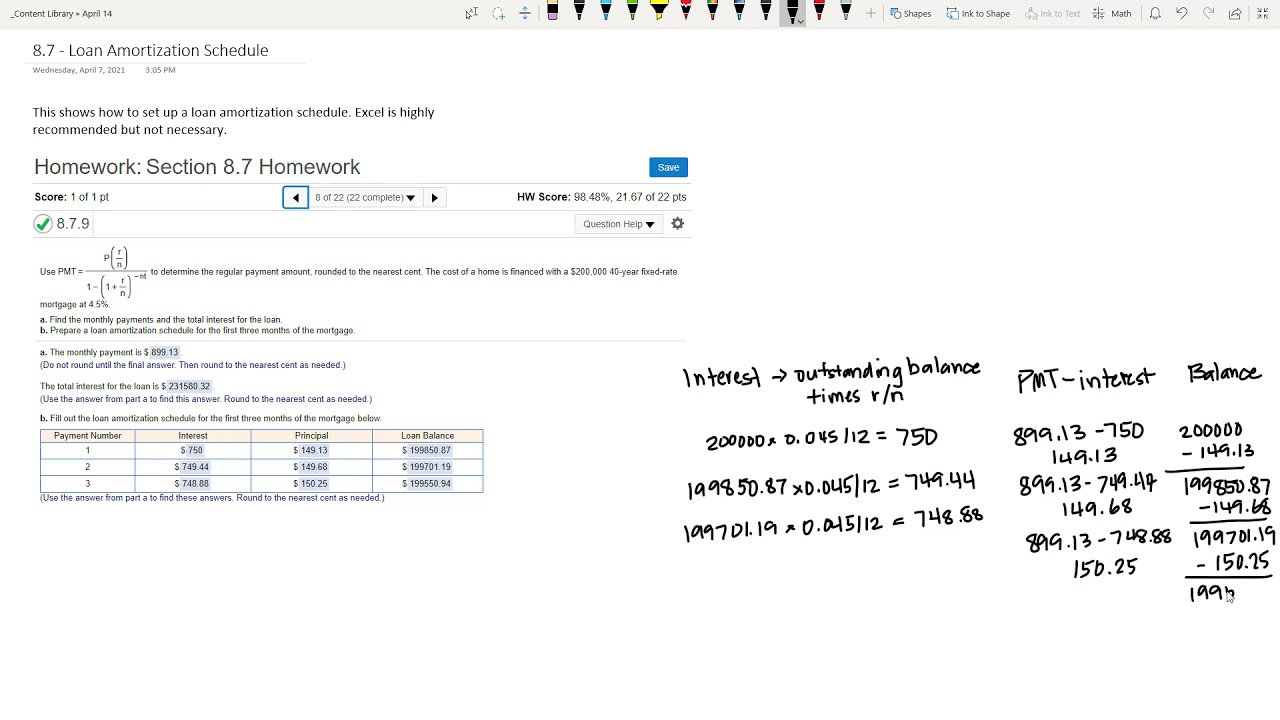 Personal Finance - mortgage loan amortization example