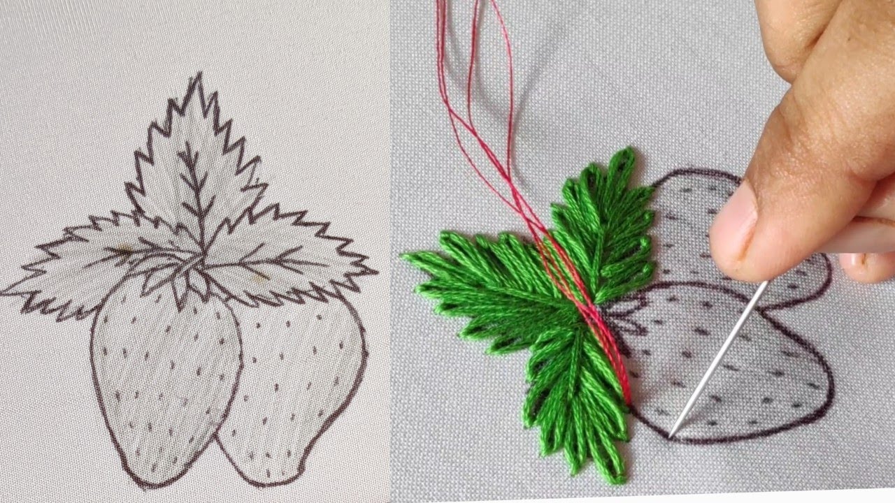 Hand Embroidery: Strawberry design tutorial | Hand Embroidery Strawberry design for mask