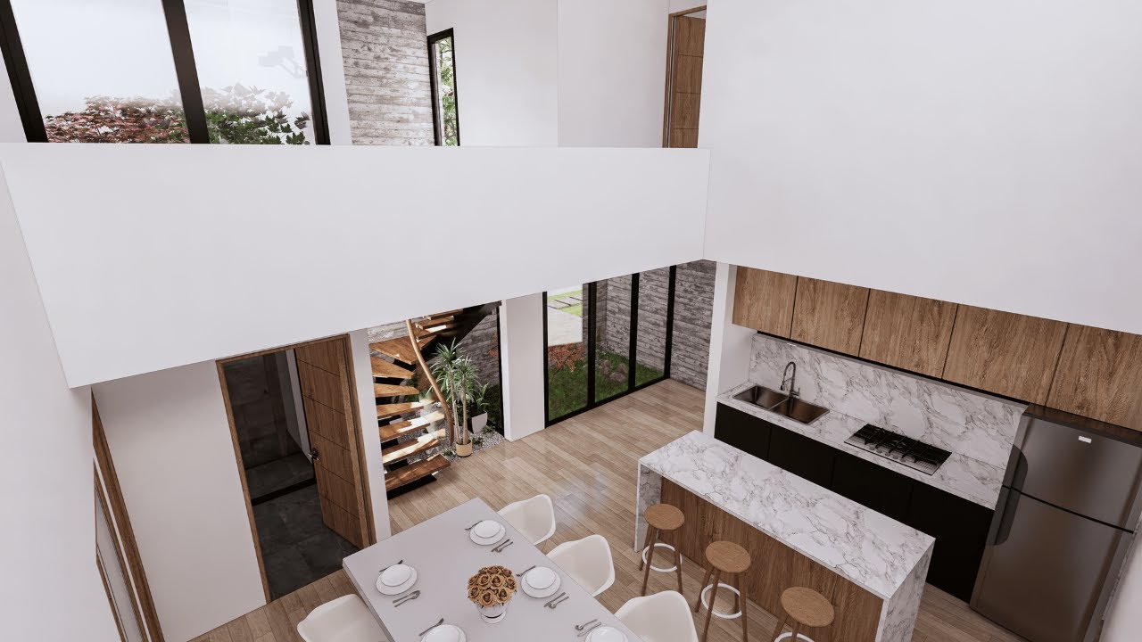 CASA MINIMALISTA DOBLE ALTURA DORMITORIOS EN PLANTA BAJA | 7X18