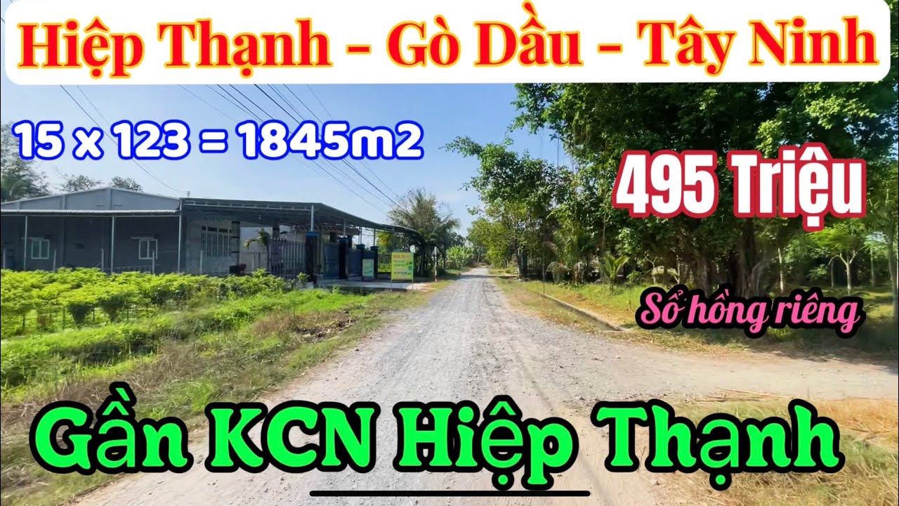 SÁNG ĐĂNG - CHIỀU MẤT! 🔥 1845m2 Sát KCN Hiệp Thạnh Gò Dầu 📍 Chỉ 495Tr (Hết Đất)