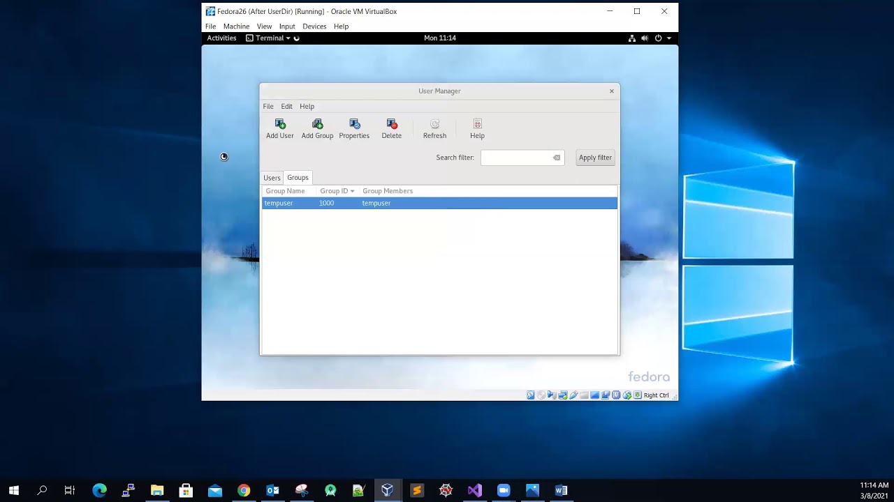 Setup the User/Group GUI on Fedora26