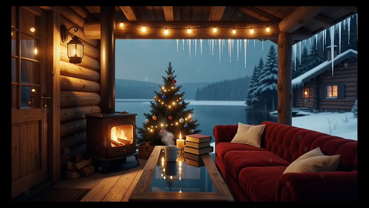 Cozy Cabin Ambiance ❄️ Warm Jazz & Crackling Fireplace for Cold Days