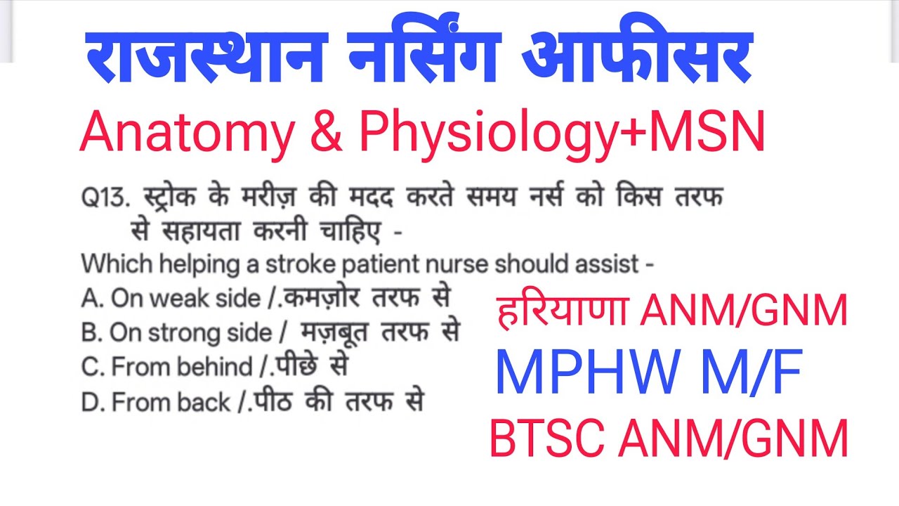 Rajasthan Nursing Officers Vacancy Syllabus Wise MCQ & Haryana ANM, MPHW, Staff Nurse