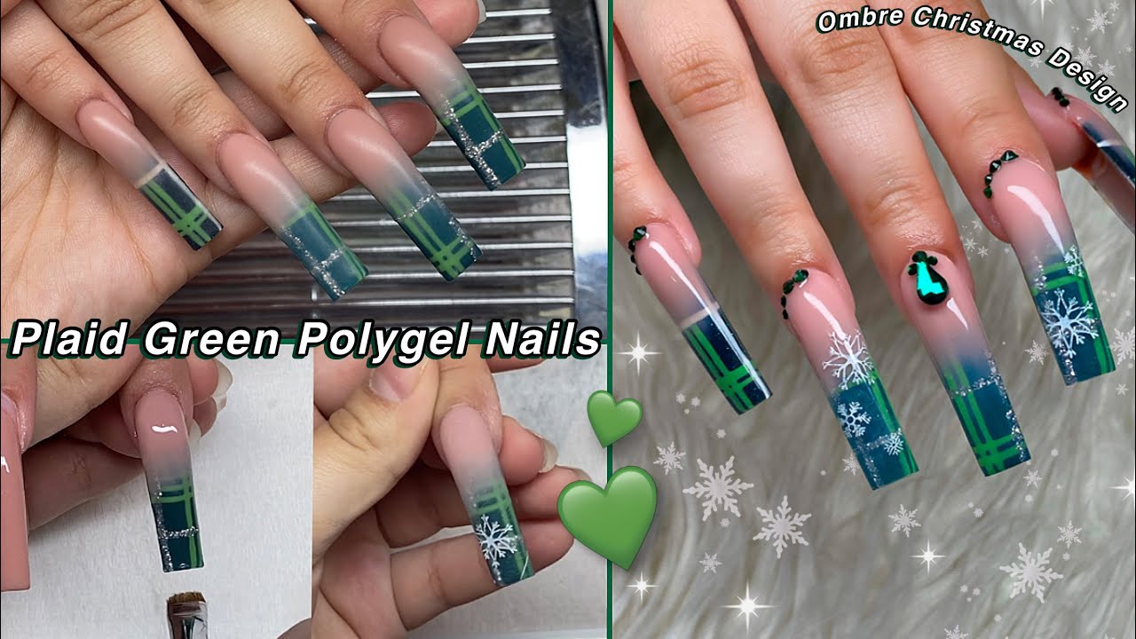 КЛЕТЧАТЫЕ ЗЕЛЕНЫЕ ПОЛИГЕЛЕВЫЕ НОГТИ💚 КАК СДЕЛАТЬ ОМБРЕ + РОЖДЕСТВЕНСКИЙ ДИЗАЙН НОГТЕЙ! | Уроки ма...