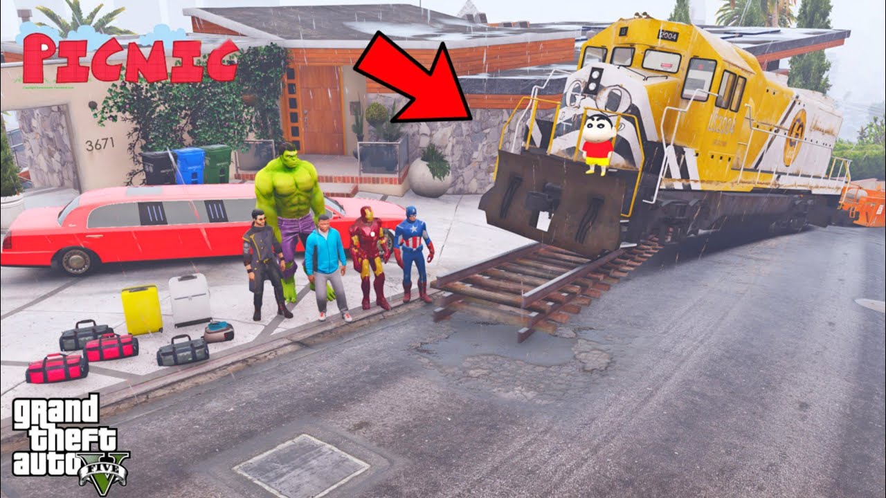 Franklin And Shinchan Start A Train Journey With Avengers Los Santos To Mountain in GTA V