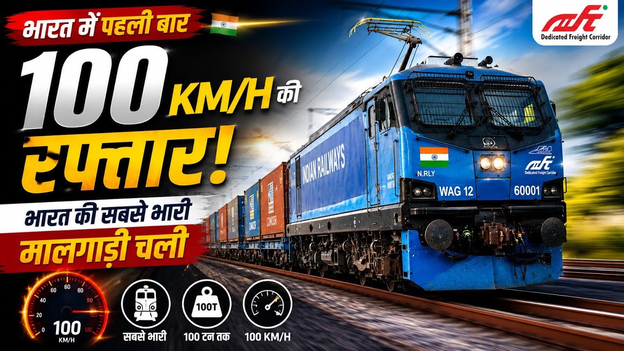 INDIA'S 1st HEAVYWEIGHT माल गाड़ी ने पकड़ी 100kmph रफ़्तार DFCCIL TRACKS का कमाल 😍 @DFCCILIndia 