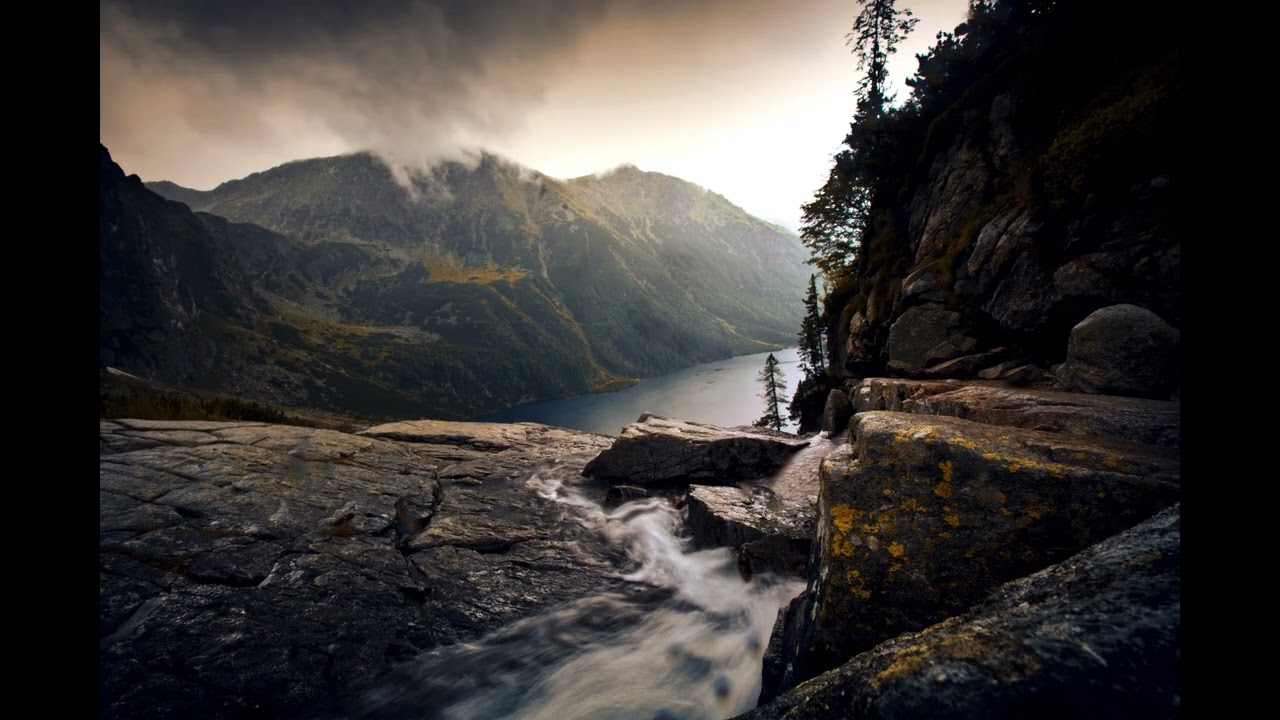 Mountain Waterfall View – Peaceful Nature Scenery | T.V. Wallpaper