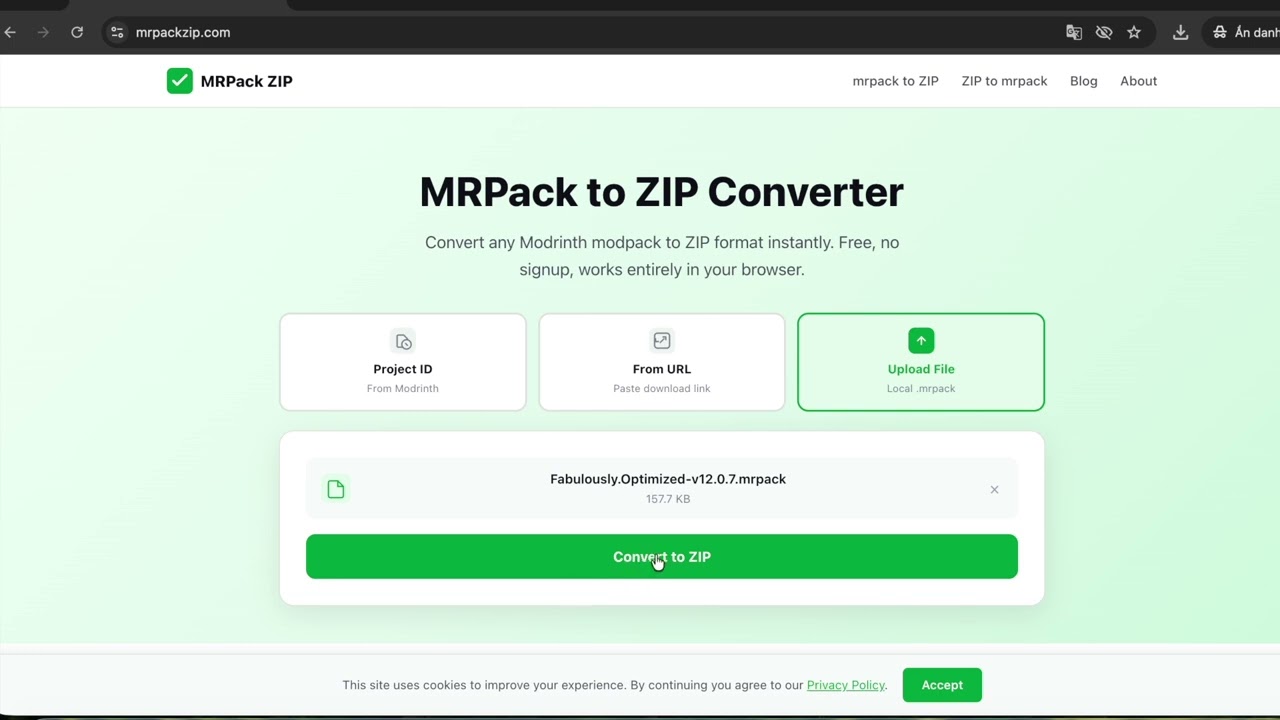 Convert mrpack file to Zip Tools | Minecraft
