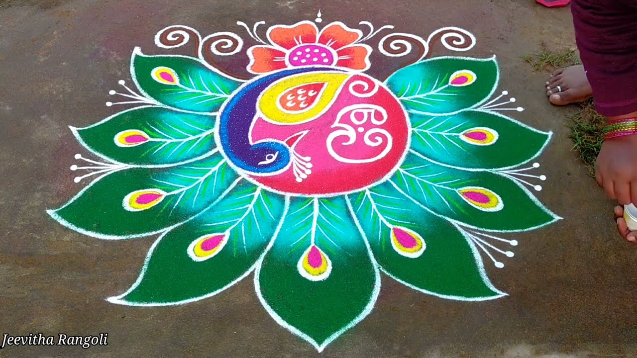 Thaipoosam special mayil kolam 🥰🌷/peacock rangoli design/Tamil newyear rangoli 😍....