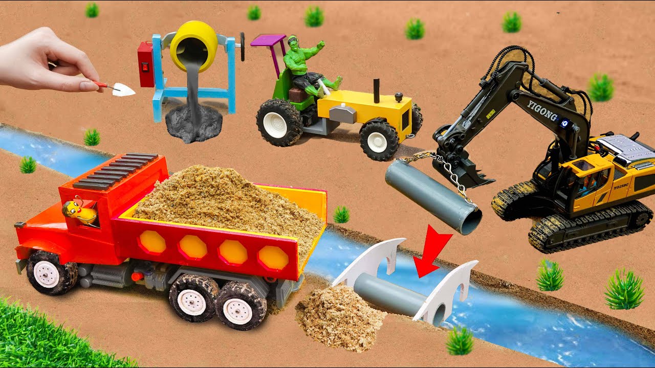 diy mini truck an excavator making home pipe bridge science project ‪@sanocreator‬