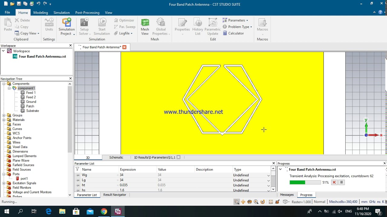 Quadruple (4) Band Microstrip Patch Antenna using Metamaterials in CST Studio for Wifi Applications.