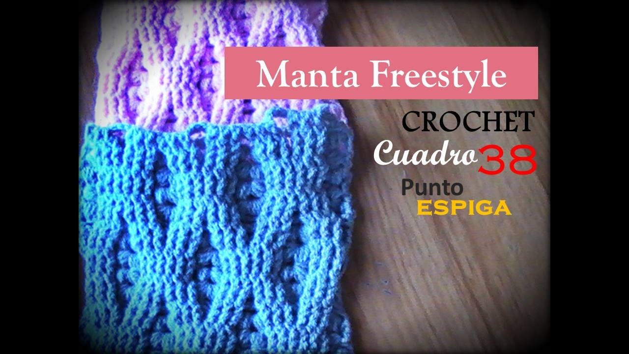 PUNTO ESPIGA a crochet - cuadro 38 manta FREESTYLE (diestro)