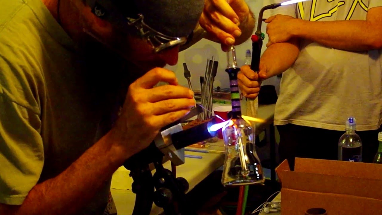 Lodi Glass encalmo tube being made at 710 Vapors 4/20 party live glassblowing demo