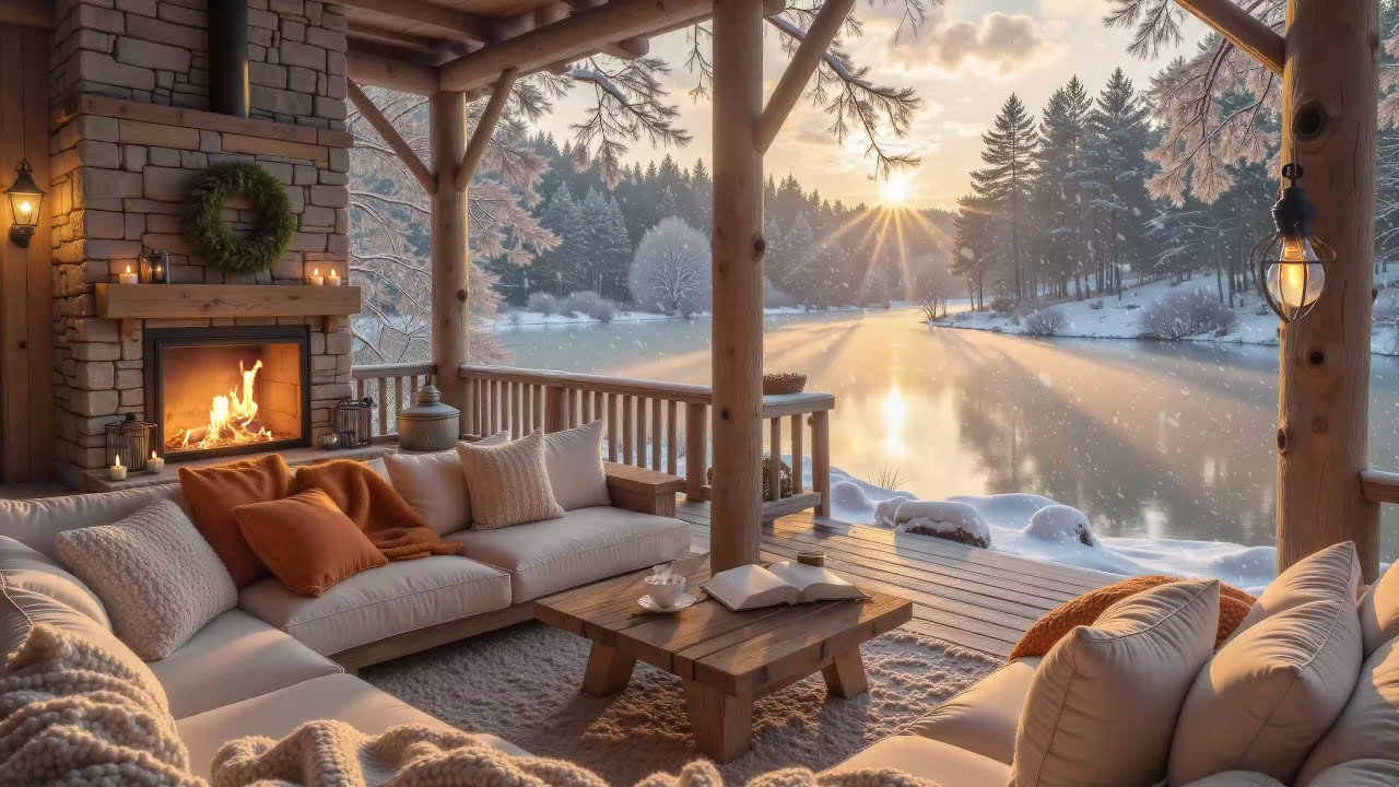 Winter Cozy Piano Music ❄️ Fireplace Cabin Ambience for Study, Work & Relax