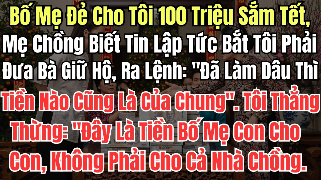 Bố Mẹ Đẻ Cho Tôi 100 Triệu Sắm Tết, Mẹ Chồng Biết Tin Lập Tức Bắt Tôi Phải Đưa Bà Giữ Hộ, Ra Lệnh Đã
