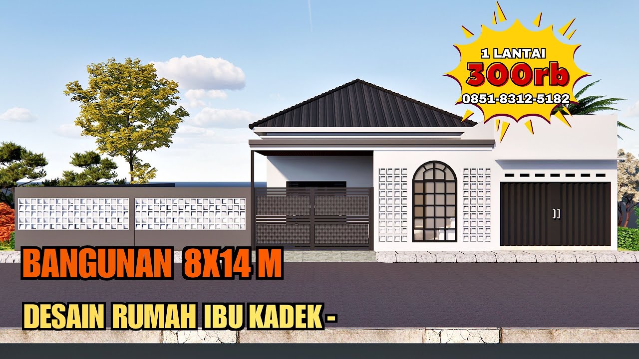 Desain Rumah UK 8X14 M 1 Lantai | Jasa Desain Rumah Ibu Kadek
