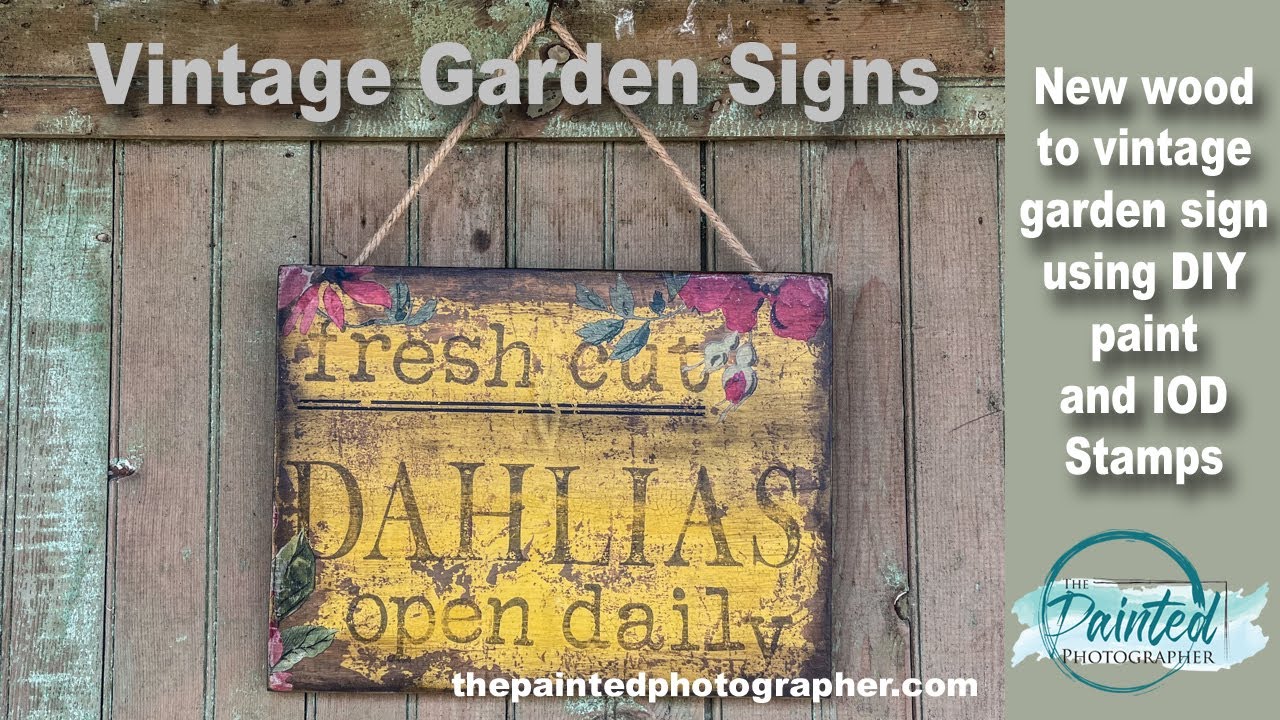 Vintage Garden Sign from New Wood using DIY Paint and IOD Stamps.