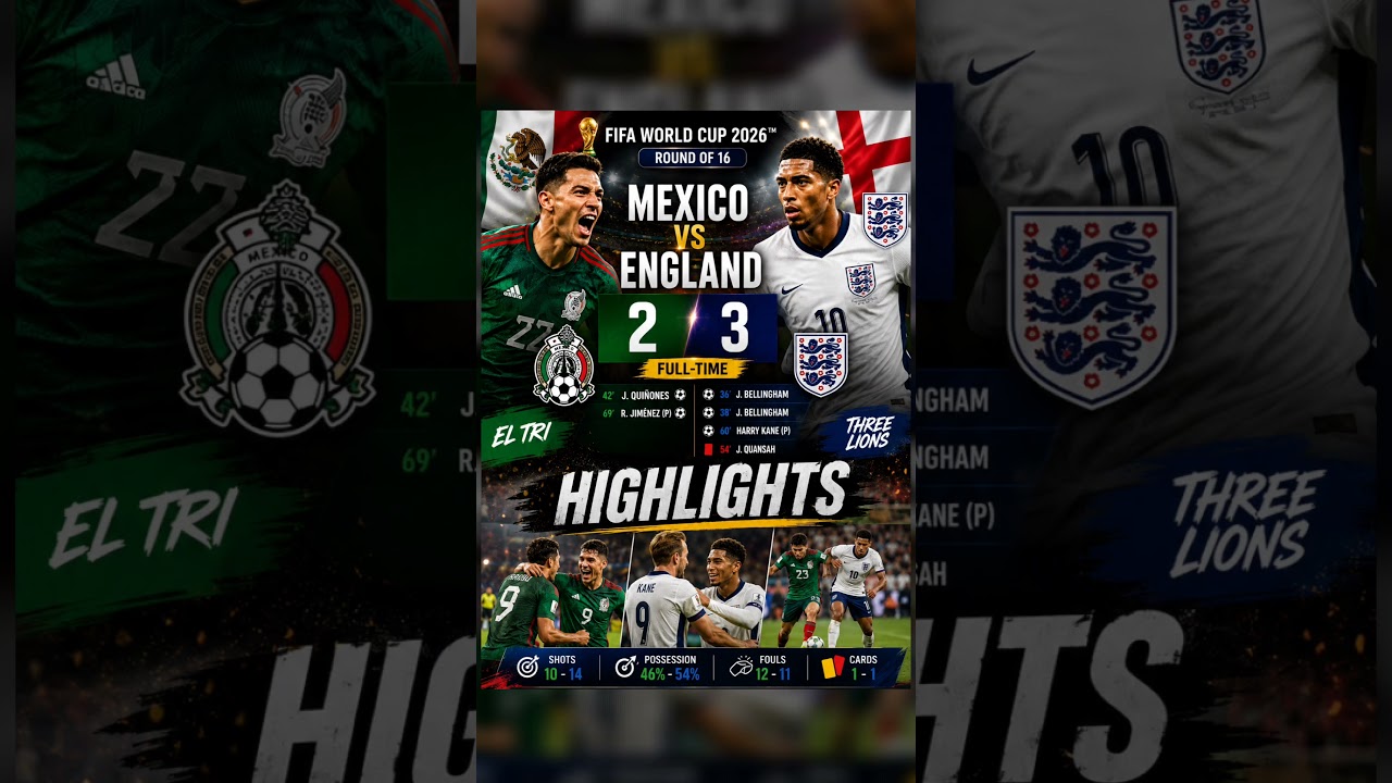 Mexico 2-3 England Highlights 🔥 | England Complete Comeback | FIFA World Cup 2026 Round of 16 #fifa