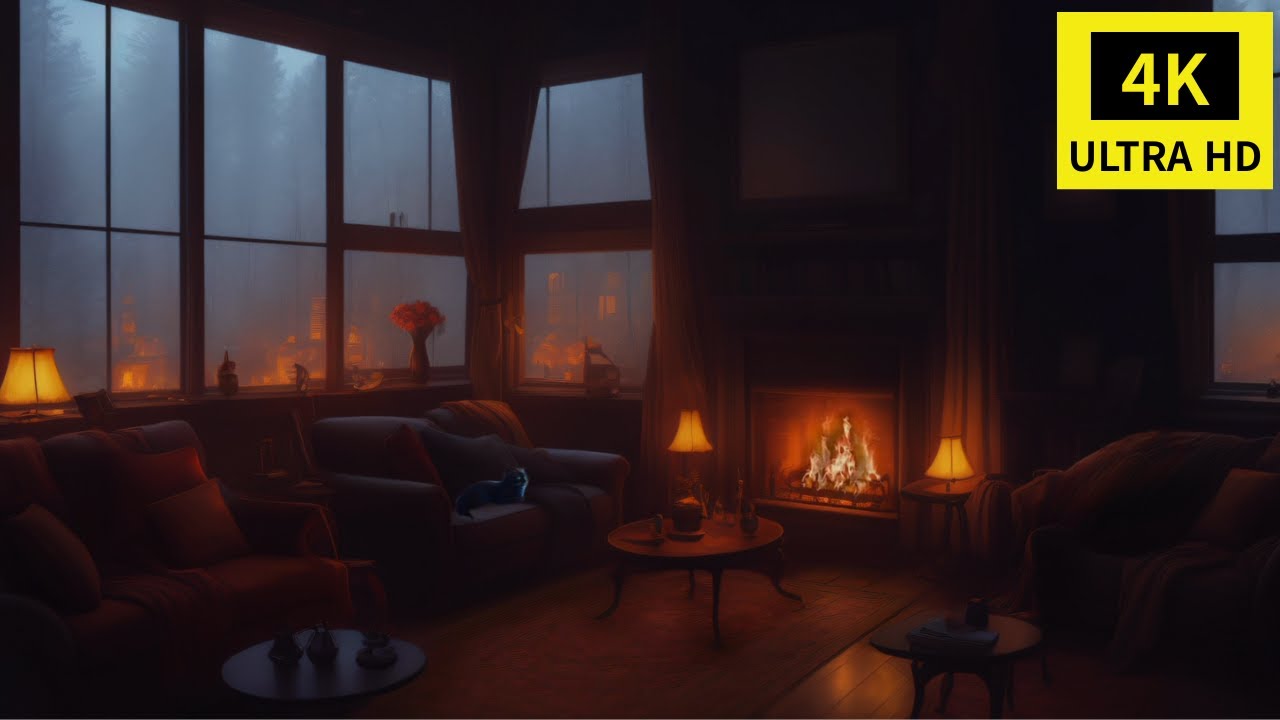 Cozy Fireplace Ambience / Warm Cabin Night | No Talking / with study and sleep