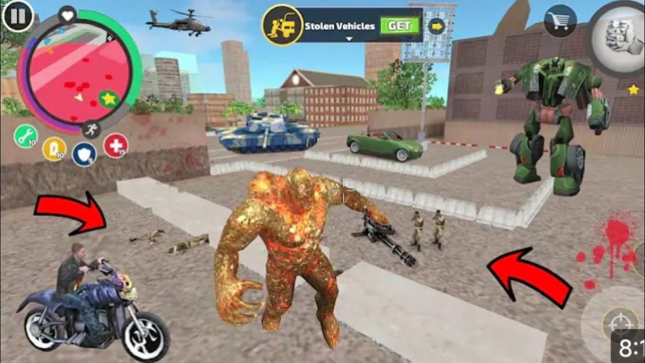 Rope Hero Vice Town - (Stone Giant EnterArmy Base and Destroy Helicopter) StoneGiant with Gun