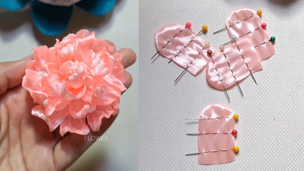 Amazing ribbon flower trick - Easy ROSES making with straight pin - DIY