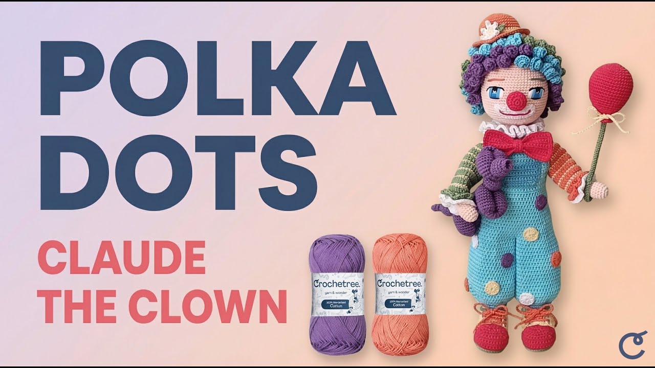 Claude the Clown - sewing the dots on the overalls