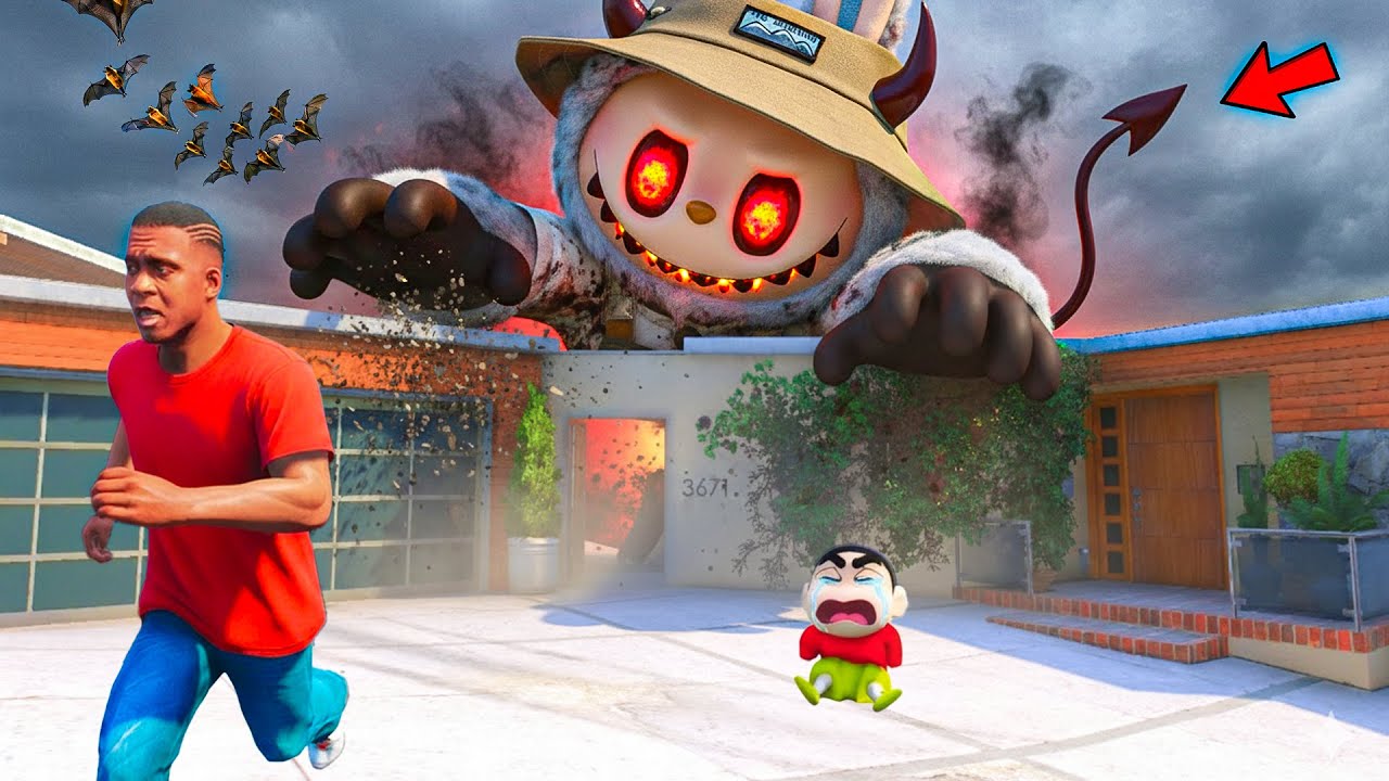 Shinchan and Franklin Try to Escape From Evil LABUBU In GTA 5