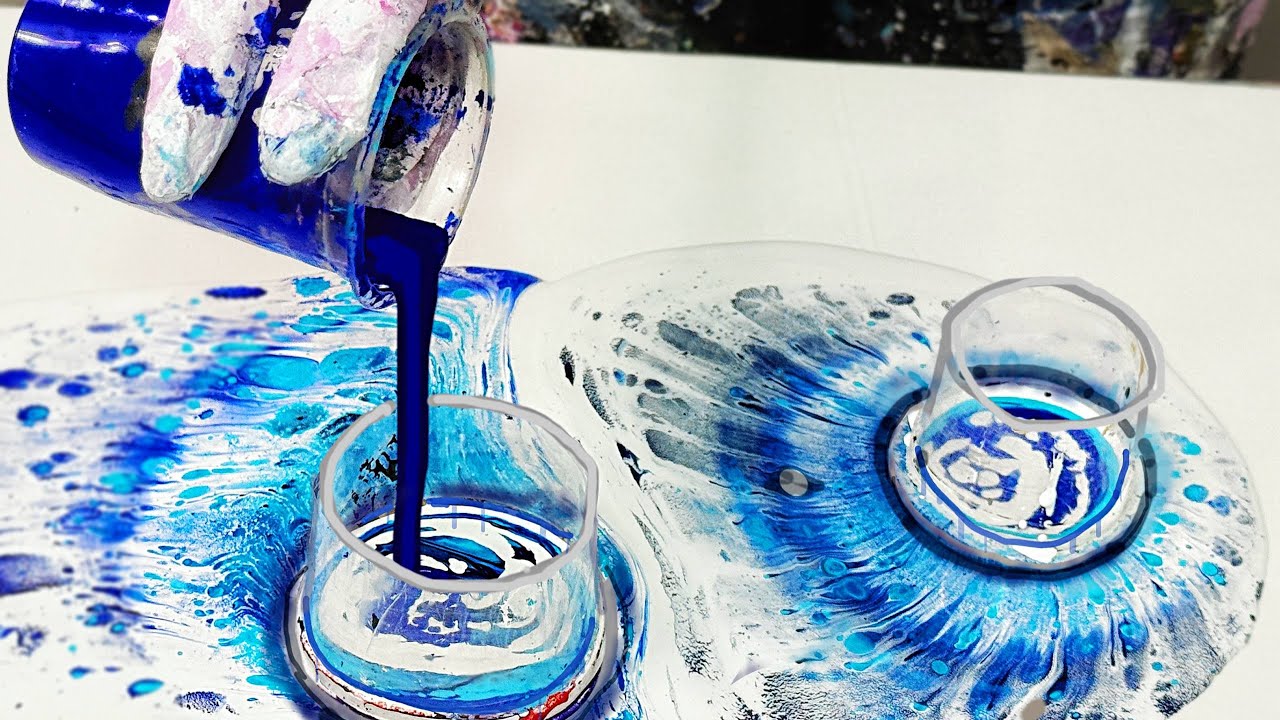 Mesmerizing Open Cup Acrylic Pour | Stunning Blue Cells Explosion