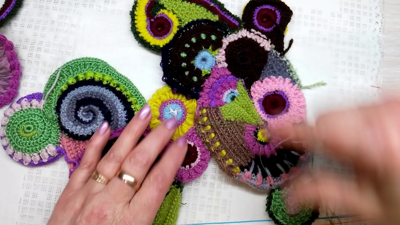 Фриформ крючком. Соединение скрамблей, сшивание мотивов.