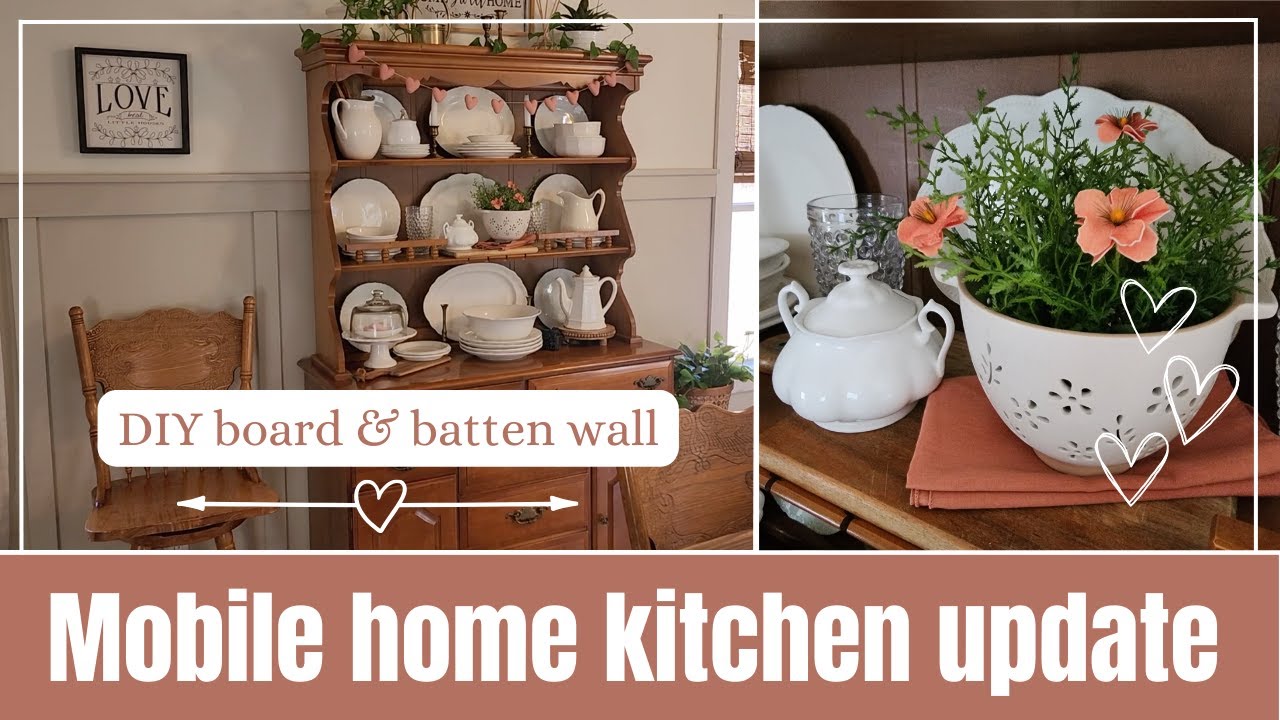 Installing board and batten in my small single wide mobile home kitchen | Simple Valentine's decor