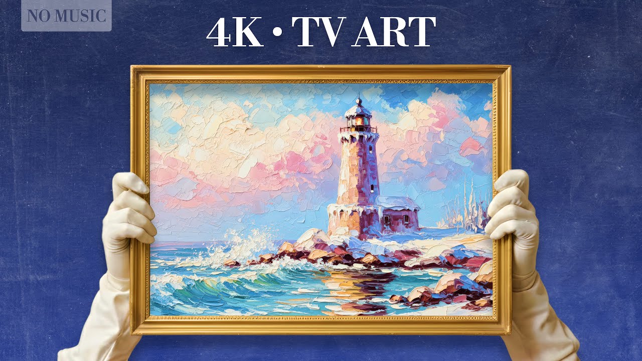 Winter Lighthouse Seascape 4K Impasto Oil Painting | Samsung Frame TV Art | No Music 2 Hours