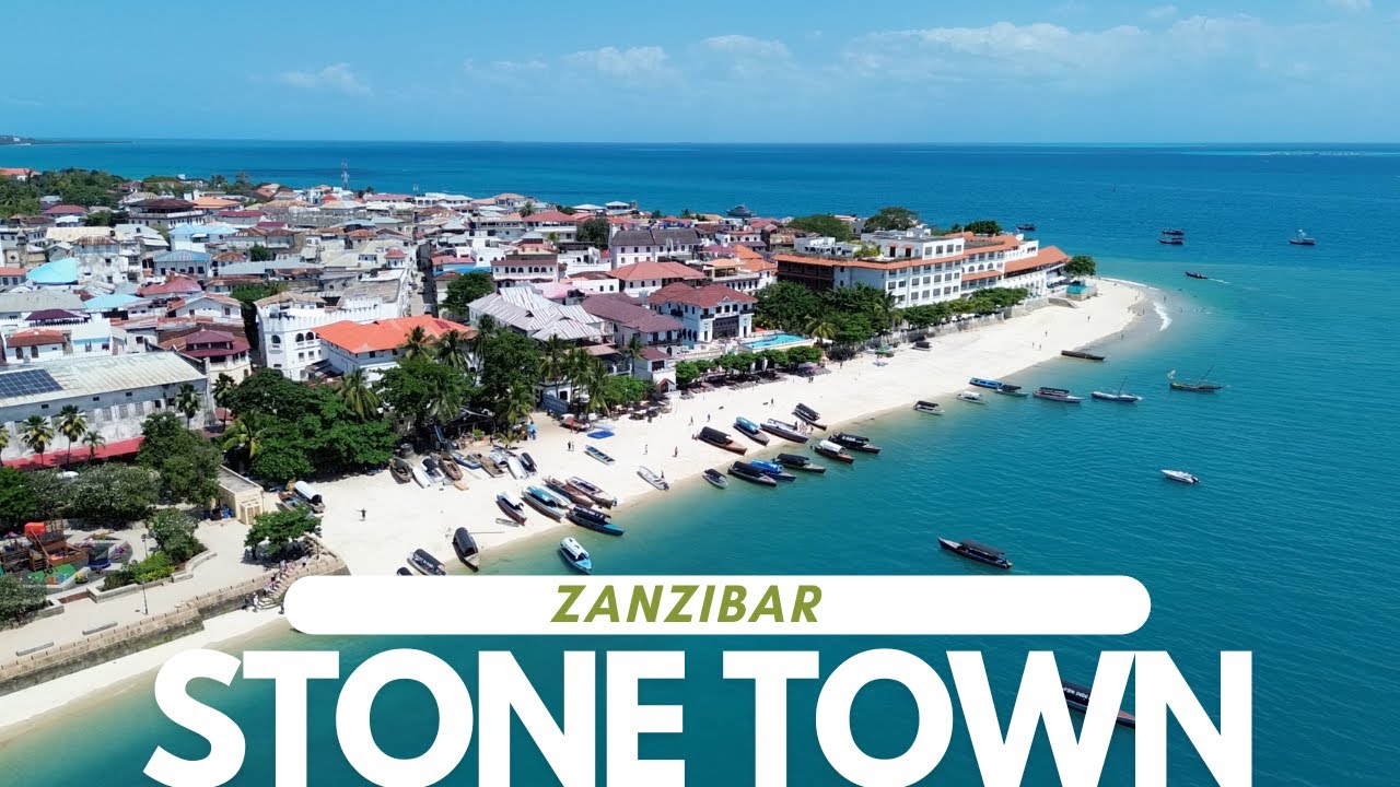 Narrow streets and beautiful beaches in Zanzibar - Drone footage from Stone Town, Tanzania