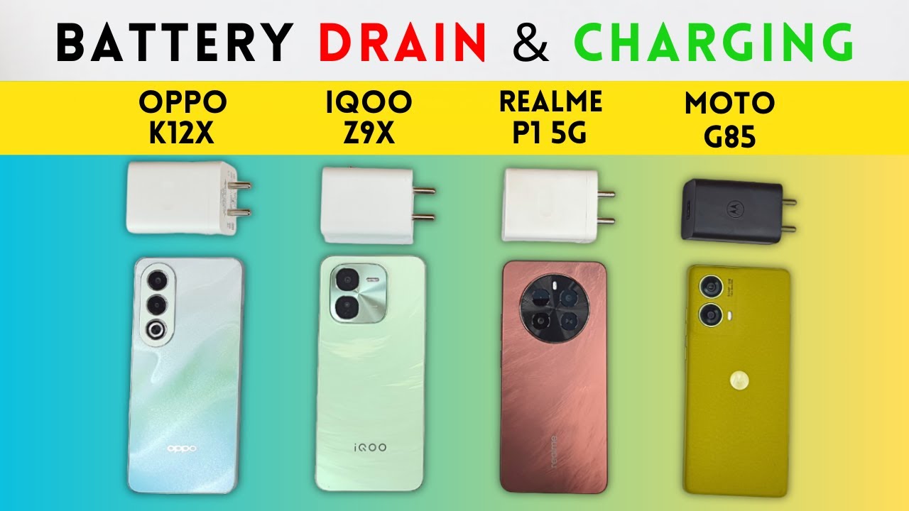 (5G) BATTERY Drain n Charging Test🔋OPPO K12x vs iQOO Z9x vs Realme P1 vs Moto G85 🔥