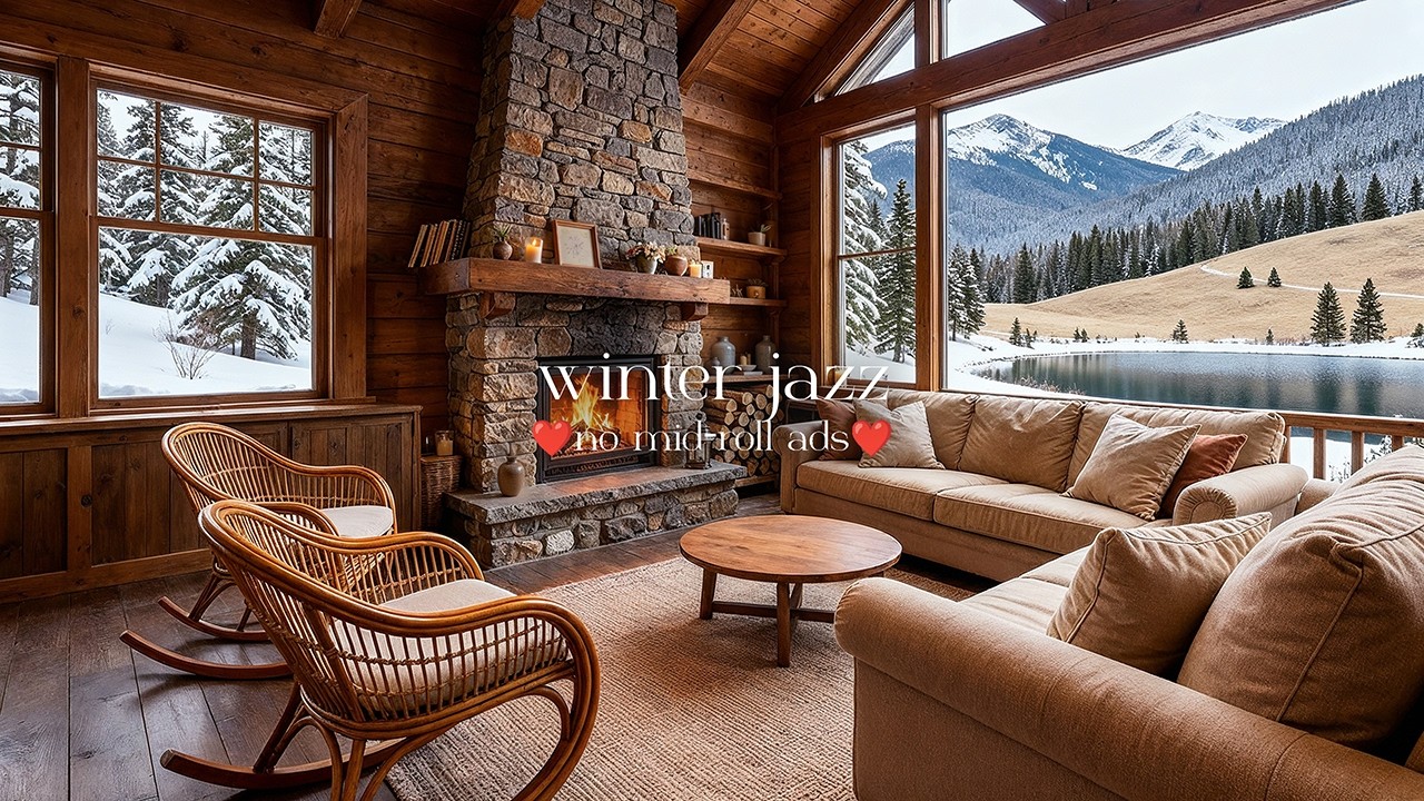 ❄️ Cozy Winter Jazz (NO MID-ROLL ADS) – Fireplace & Lakeside Ambience for Study, Work & Relaxation