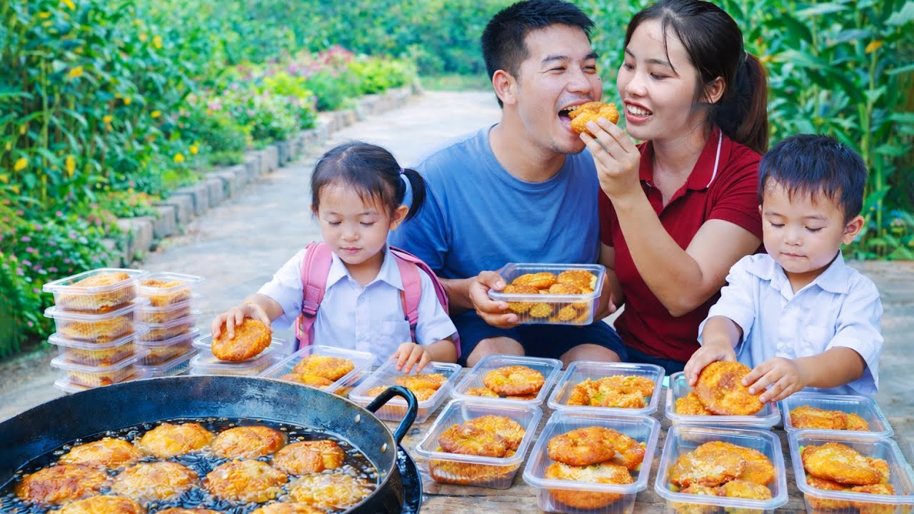 How to make pumpkin and rice flour pancakes, catching giant fish to sell at the market with my child