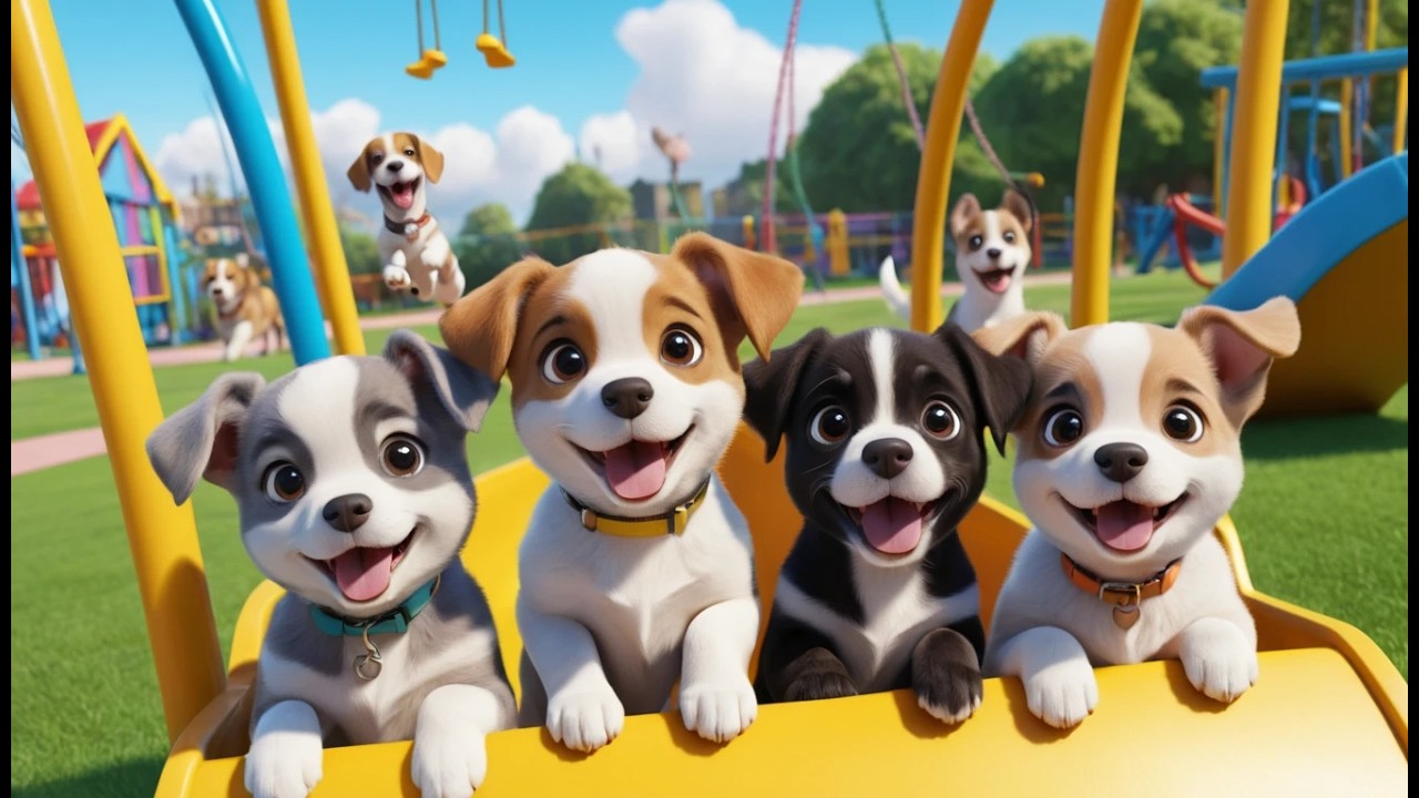 Five Little Puppies at the Playground | Playful Dog Song & Counting Rhyme