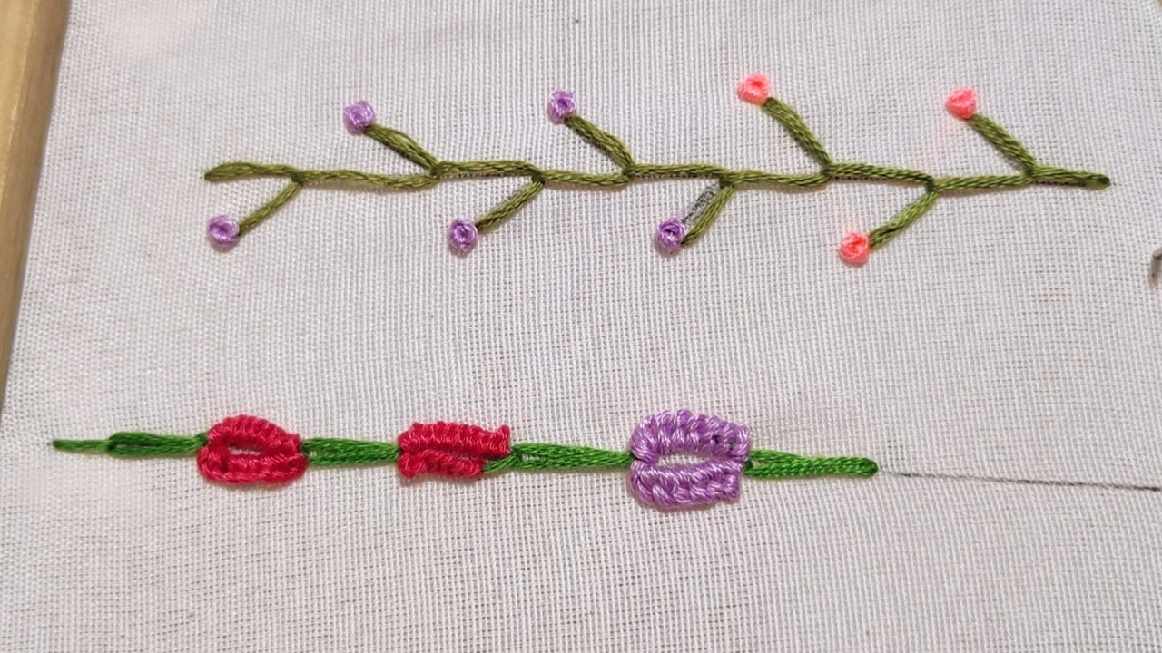 2 Easy hand stitched Borders/easy floral embroidery border tutorial for beginners,design for clothes