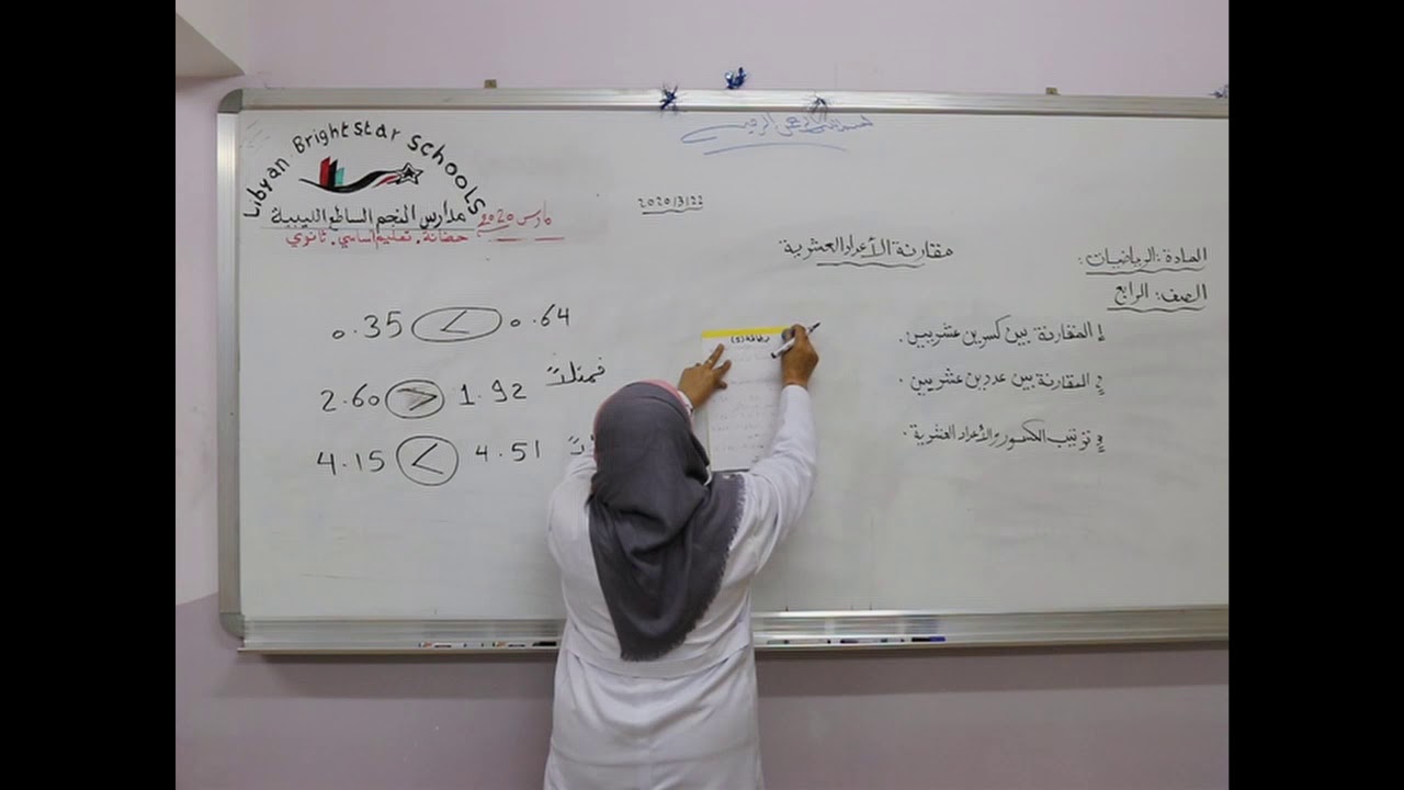 مادة الرياضيات للصف الرابع الأساسي / مقارنة الأعداد العشرية