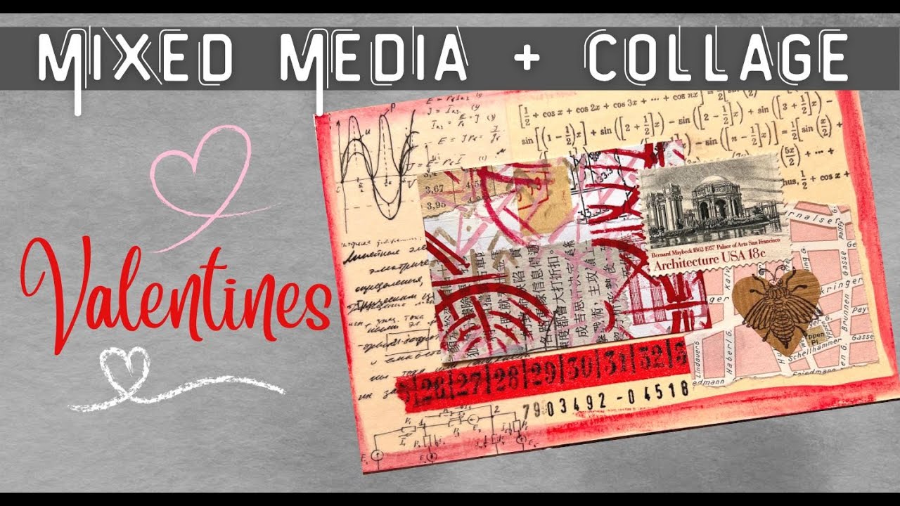 Mixed media collage art tutorial ❤️ Paper craft Valentines
