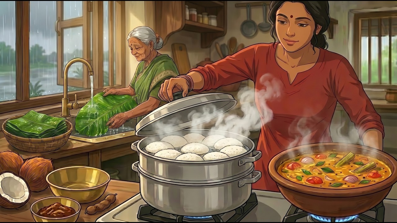 Rainy Day in Kerala Village 🌧️🍛 | Cooking Idli Sambar During Monsoon