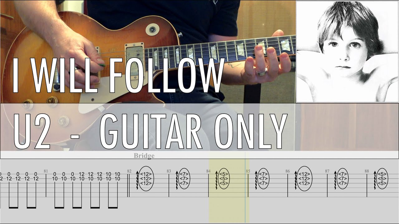 GUITAR ONLY • I Will Follow U2 Cover • Guitar Tab • Tutorial • Lesson