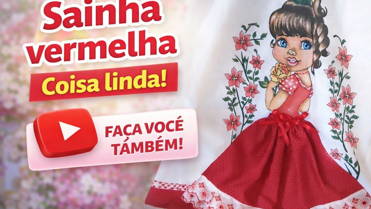 PANO DE PRATO COM SAIA VERMELHA DA BONECA