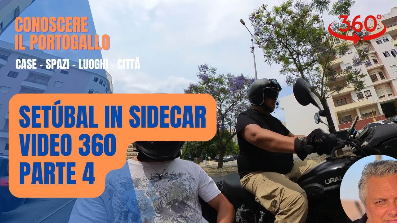 POV di Setubal, quartiere di Monte Belo in sidecar. Video 360
