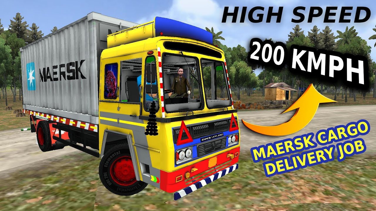 Delivering a beautiful Yellow Maersk container lorry at high speed through cities | BUSSID