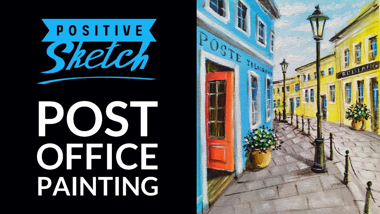 Acrylic painting French post office City Painting tutorial