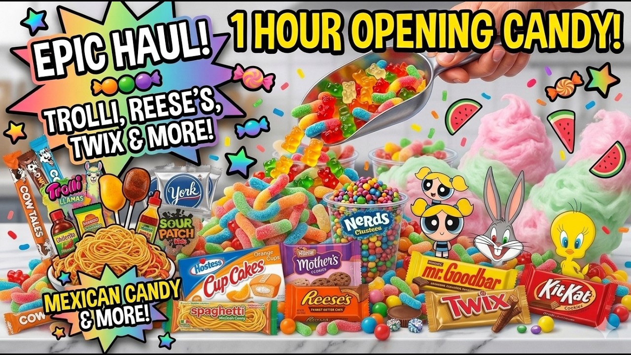 1 Hour Unwrapping Lots of Yummy Candies and Snacks, Candy bars, Halloween Candy, Chocolates, Gummies