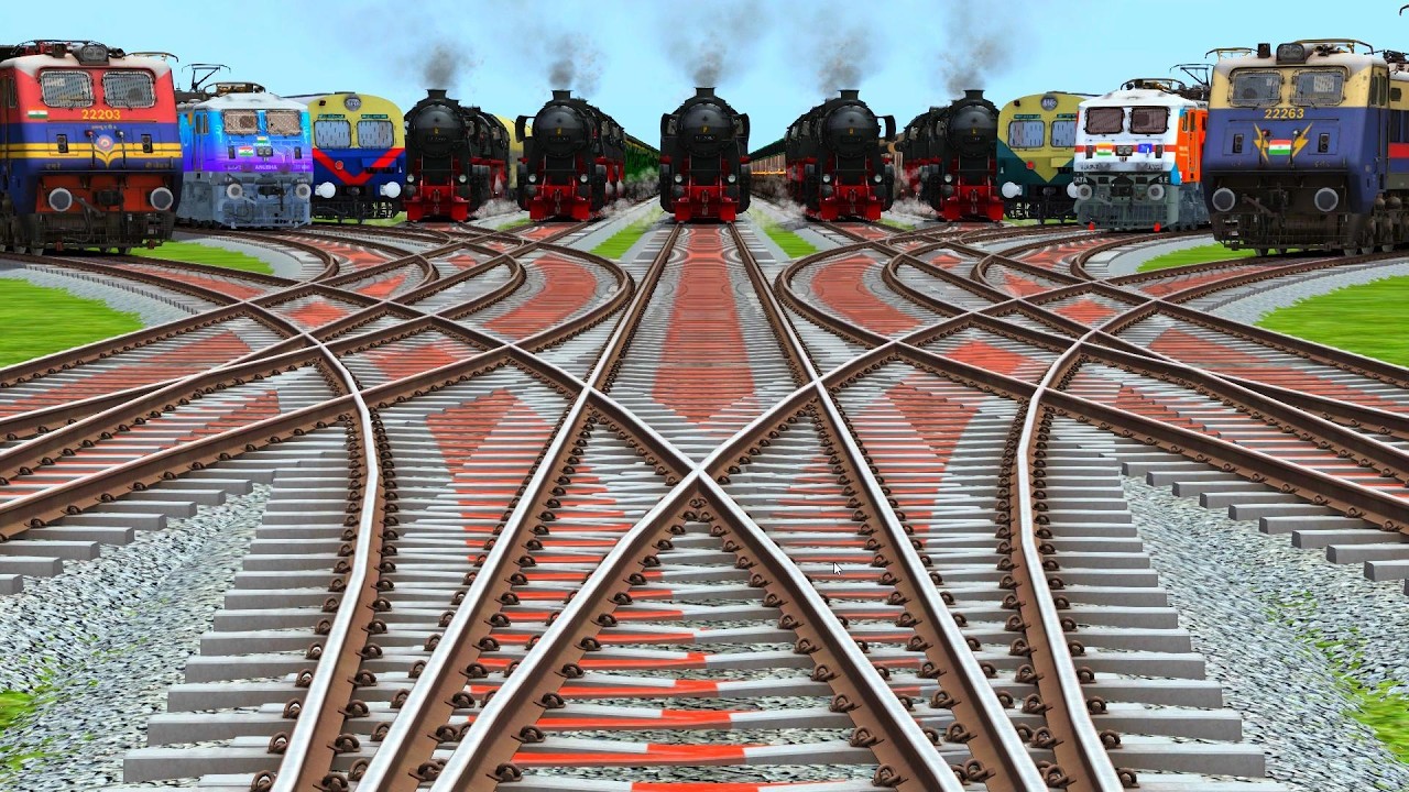 👀11 Realistic Electric & Steam Trains Crossing At Curved Railroad Junctions | train videos railroad