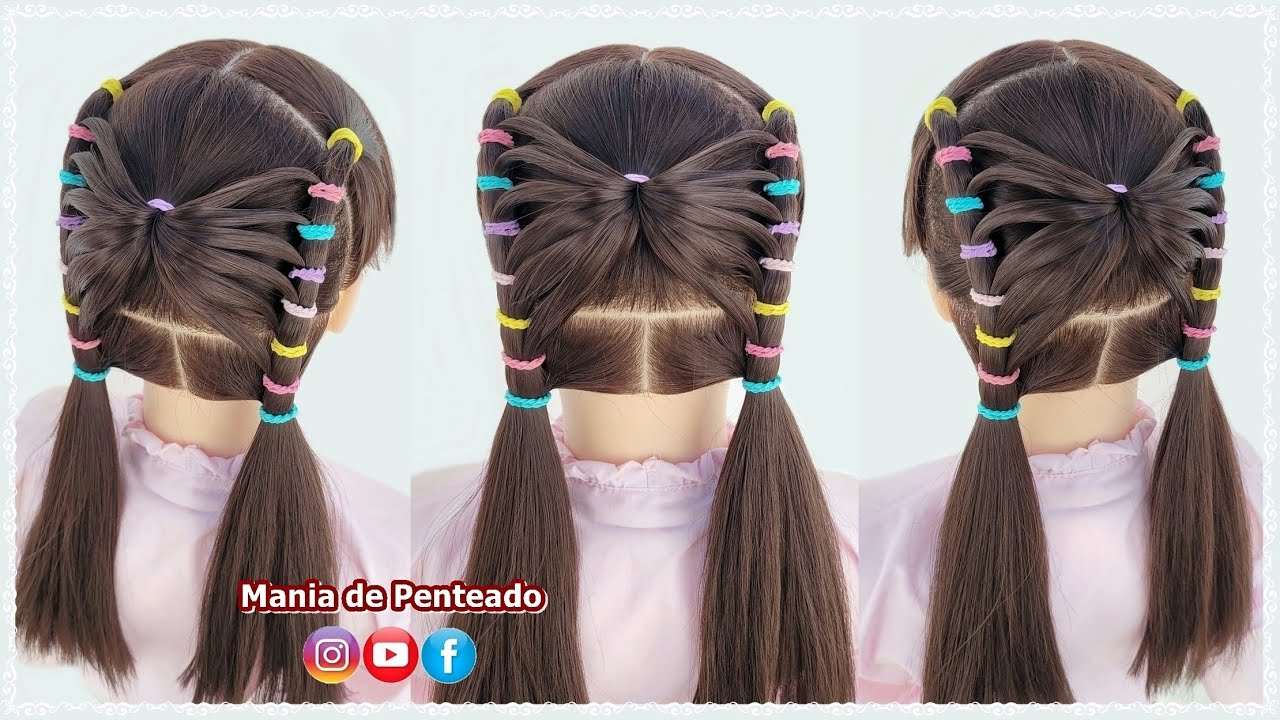 Penteado Fácil de Borboleta com Elásticos 🦋| Easy Butterfly Hairstyle with Elastics for Girls 🦋😍