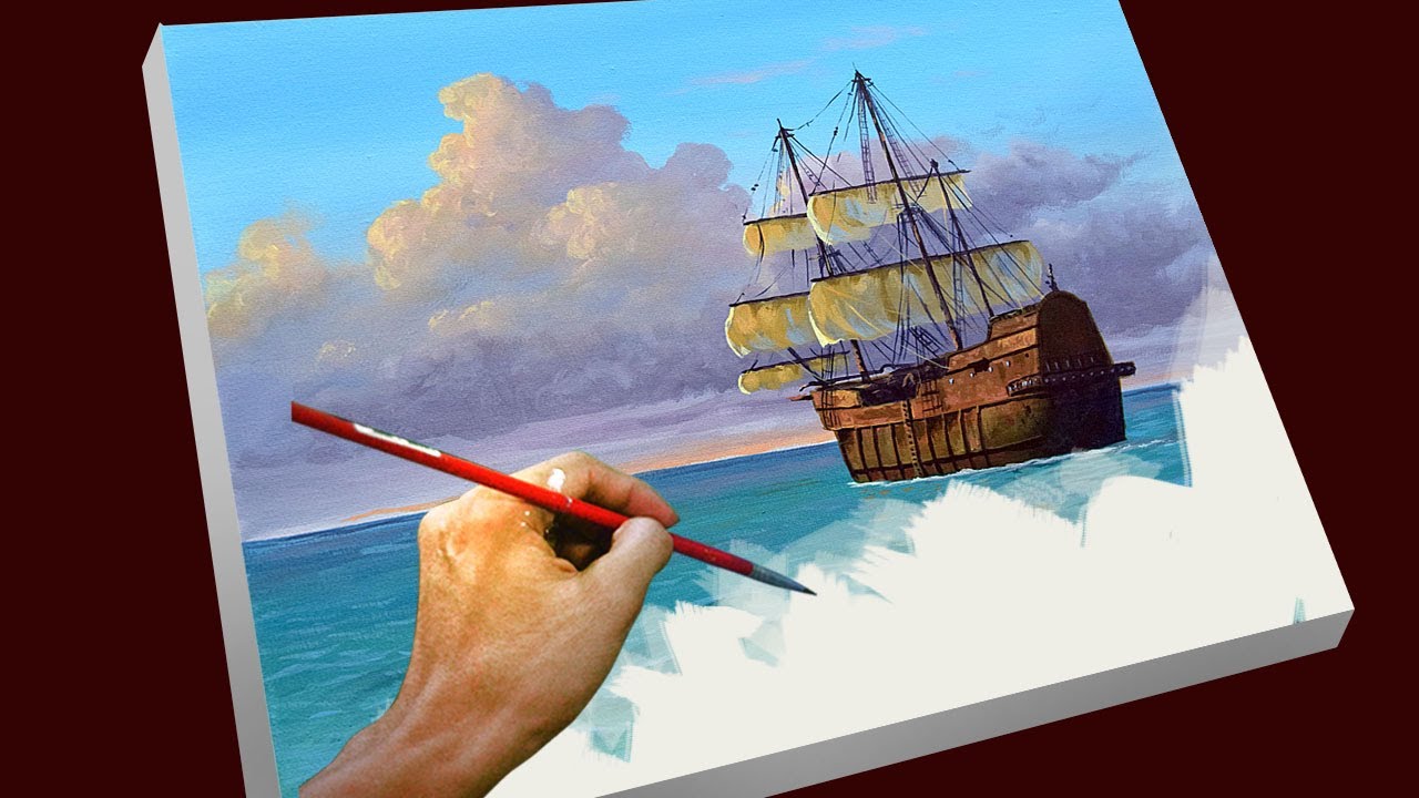 Painting Seascape in Acrylics | Galleon Ship | Time-lapse | JMLisondra
